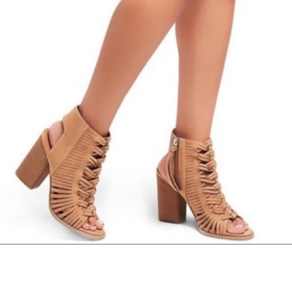 DV by Dolce Vita Tan Braided Peep-Toe Block Heel Sandal Booties Size 8